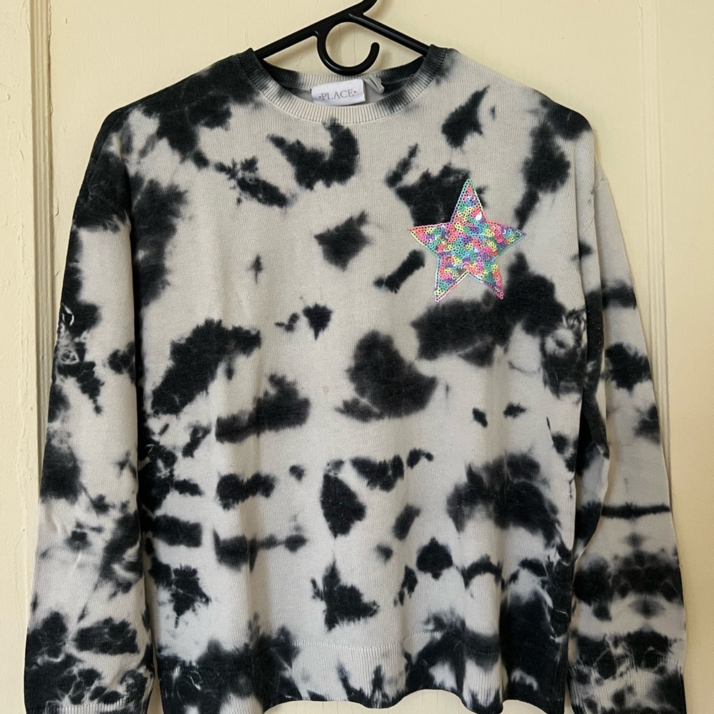 Place Black and White Tie-Dye Crewneck Sweatshirt with Star Patch